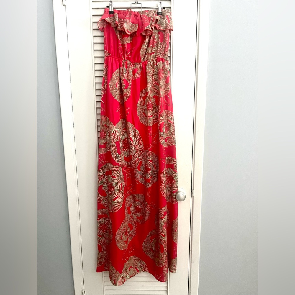 Boutique Pink and Tan Strapless Maxi Dress